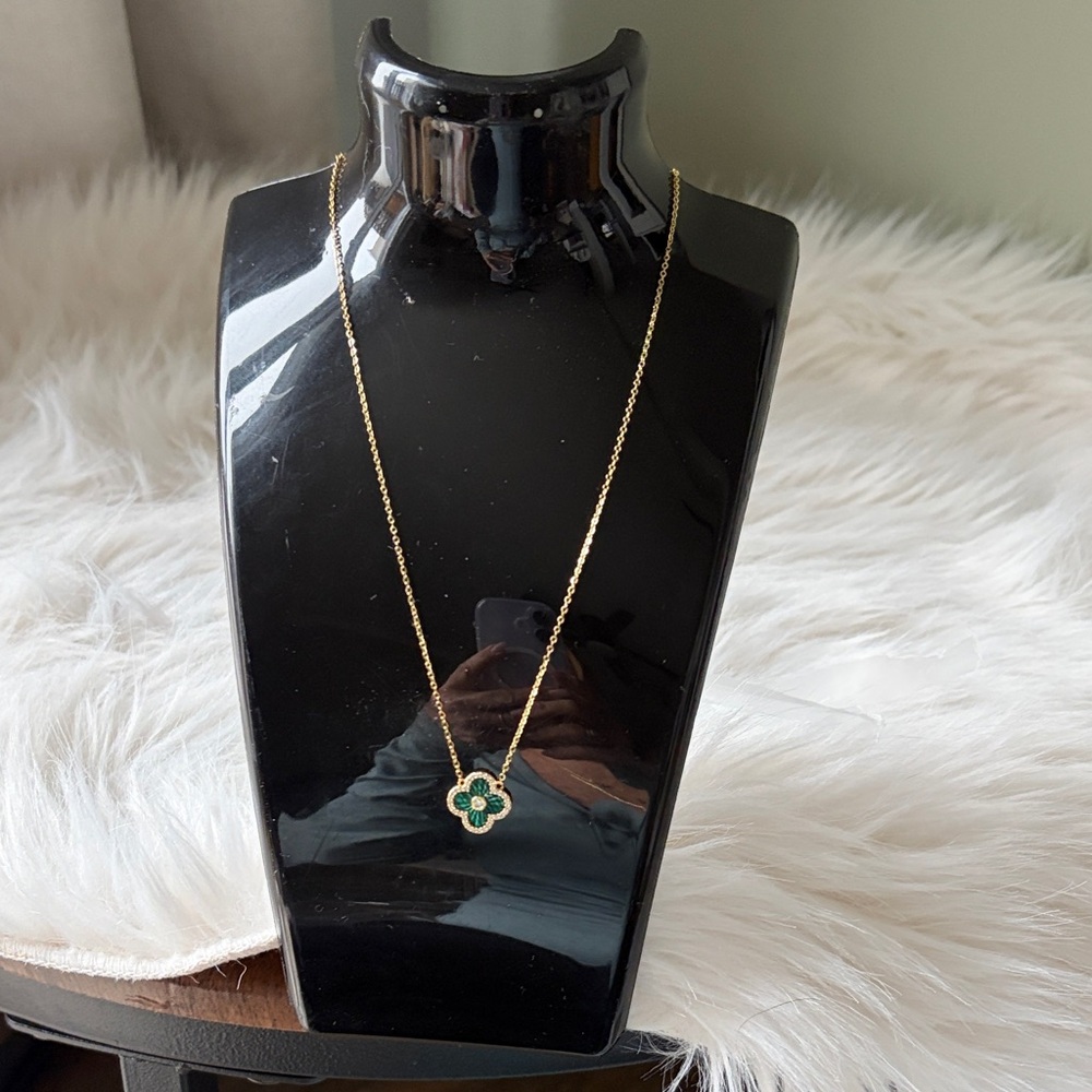 Adina Eden Gold-Tone Necklace with Green Clover Pendant